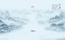 新中式水墨江南背景墙