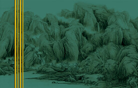 新中式山水背景墙壁画硬包图片