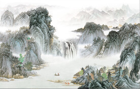 原创新中式现代简约水墨山水电视