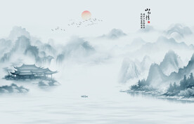 新中式山水画背景墙