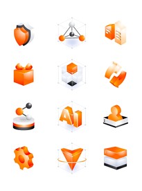 橙黄色科技感3D立体玻璃风图标