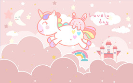 可爱卡通独角兽小兔儿童房背景墙