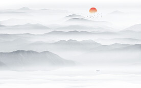 现代意境新中式山水背景壁画