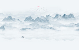 新中式餐厅水墨画墙画