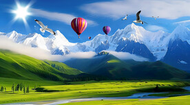 雪山草原风景画