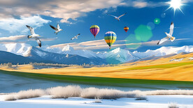 雪山草原风景画