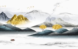 简约 极简客厅山水 Tif分层