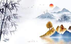 中式 极简客厅山水 Tif分层