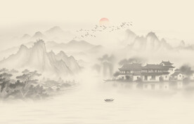 新中式水墨江南墙画