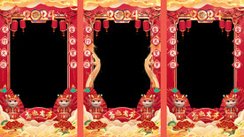 中国风龙年金龙缠绕竖版拜年边框