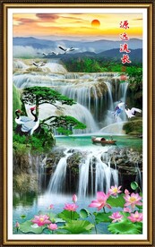 高山流水瀑布山水画