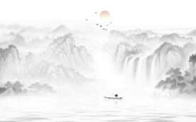 新中式意境水墨山水画背景墙