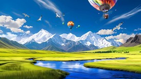 雪山草原风景画