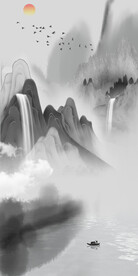 新中式水墨山水瀑布玄关