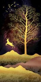 抽象发财树飞鸟麋鹿中式玄关