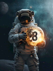 创意宇航员台球广告展板壁画背景