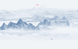 现代意境新中式山水背景壁画