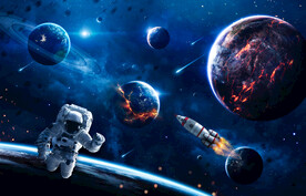 蓝色星球太空火箭宇航员宇宙背景