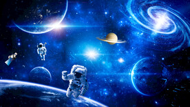 蓝色宇宙星空太空宇航员星球背景
