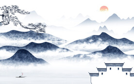 别墅 中式客厅山水 TIF分层