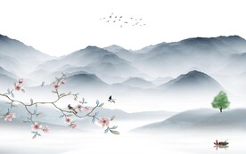 爆款 中式客厅山水 TIF分层