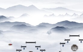 蓝色 高端清晰山水 TIF分层