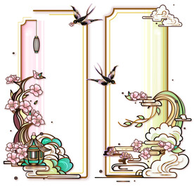 春季国潮金线剪纸叠加矢量长边框