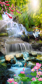 高山流水瀑布山水画