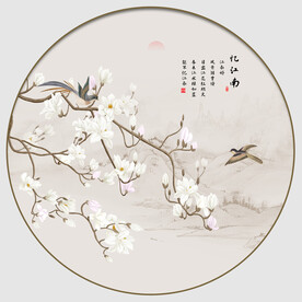 中式兰花圆形花鸟画装饰画