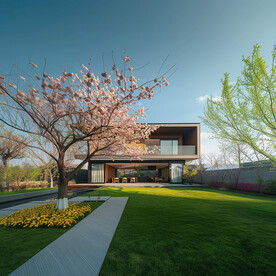 春天简约现代别墅庭院设计