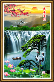 流水生财瀑布山水画