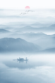 新中式水墨山水玄关画