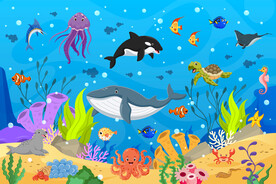 海底世界卡通鲸鱼海洋动物背景墙