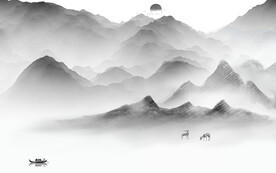 高清 灰色中式山水 TiF分层