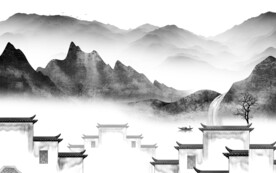 奢雅 简约山水墙画 TIf分层