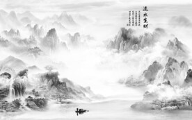 最新 灰色中式山水 TIF分层