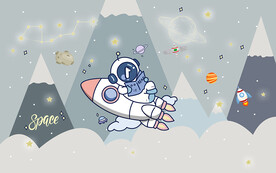 可爱卡通星球儿童房背景墙