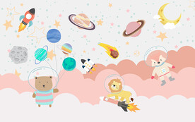 卡通星空太空儿童房背景墙