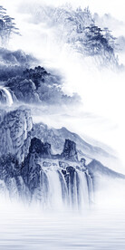 蓝色 高端山水玄关 TIF分层