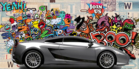 跑车涂鸦背景墙