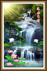 高山流水瀑布山水画装饰画