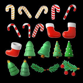 单层免抠透明3d圣诞元素