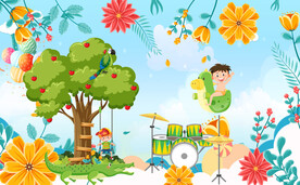 卡通儿童房床头背景墙