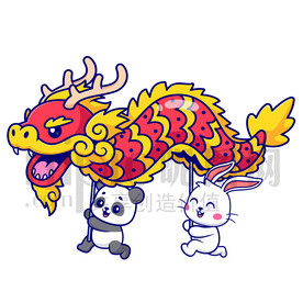 可爱卡通中国龙玩龙的熊猫