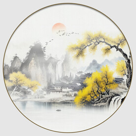 新中式圆形水墨画
