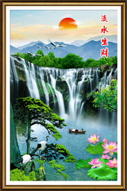 高山流水瀑布山水画