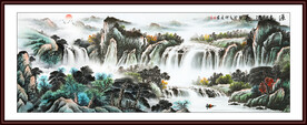瀑布国画山水画
