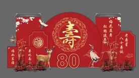 红色寿宴背景八十大寿舞台布置