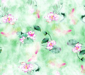 数码印花荷花鱼