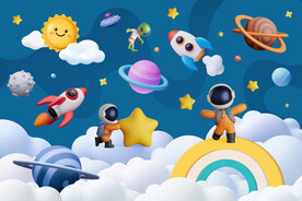 3D卡通太空火箭宇航员星球背景